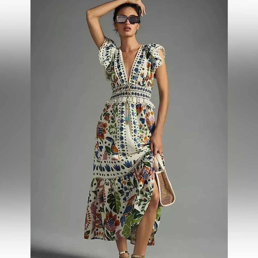 Farm Rio Summer Garden Dress Floral Ruffle